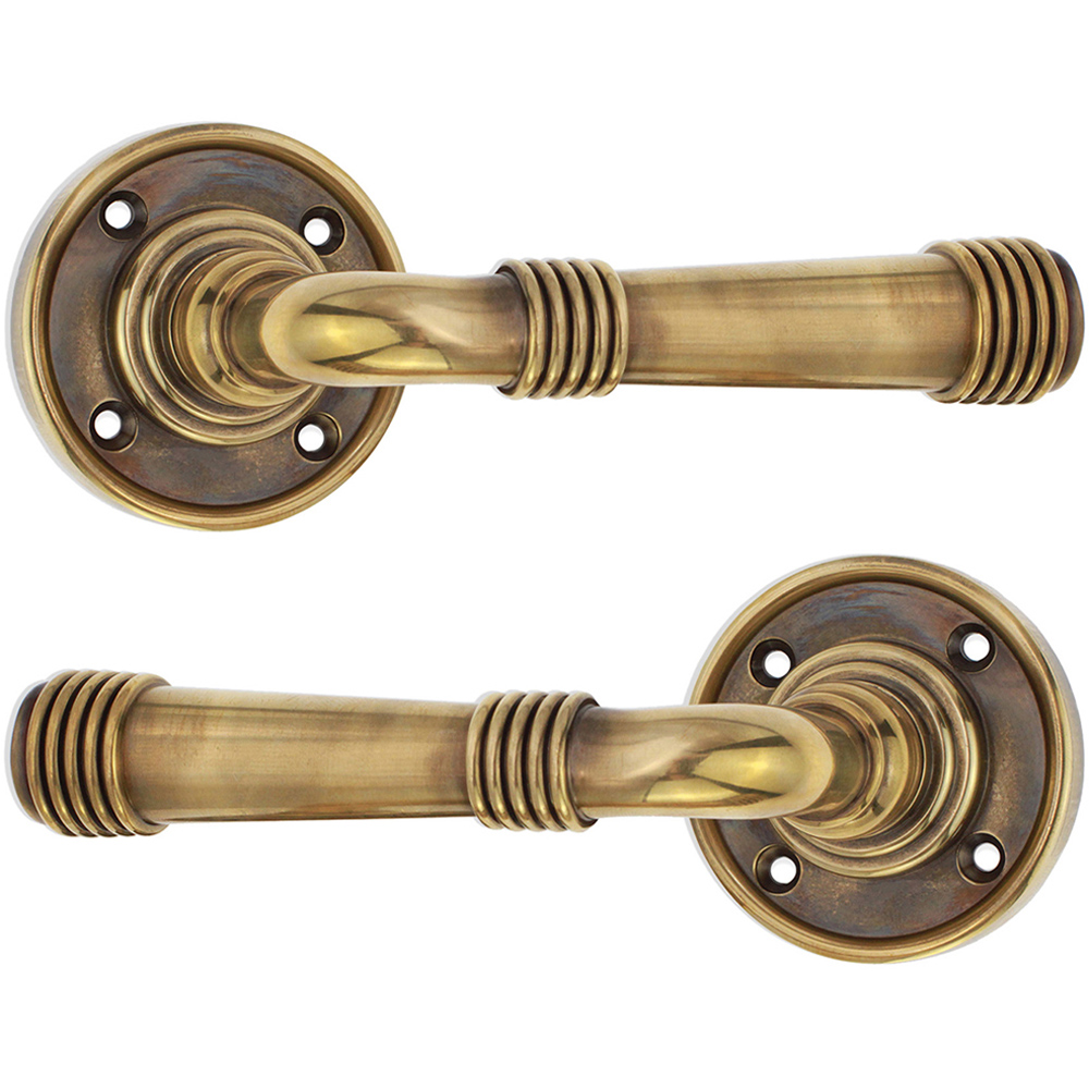 Spira Brass Beehive Aged Brass Lever On Rose Door Handle 2 Pack Image 1