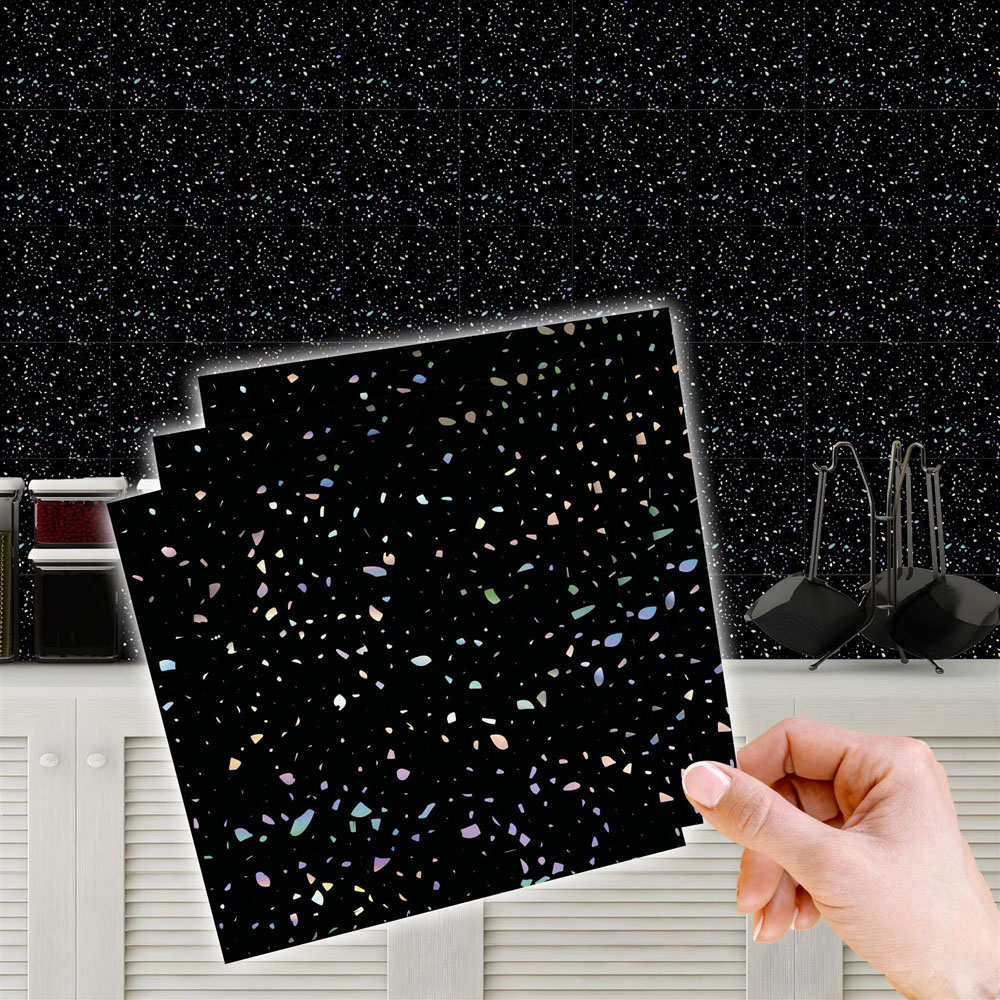 Walplus Terrazzo Glitter Black Holographic Wall Tile Sticker 15 x 15cm 48 Pack Image 6