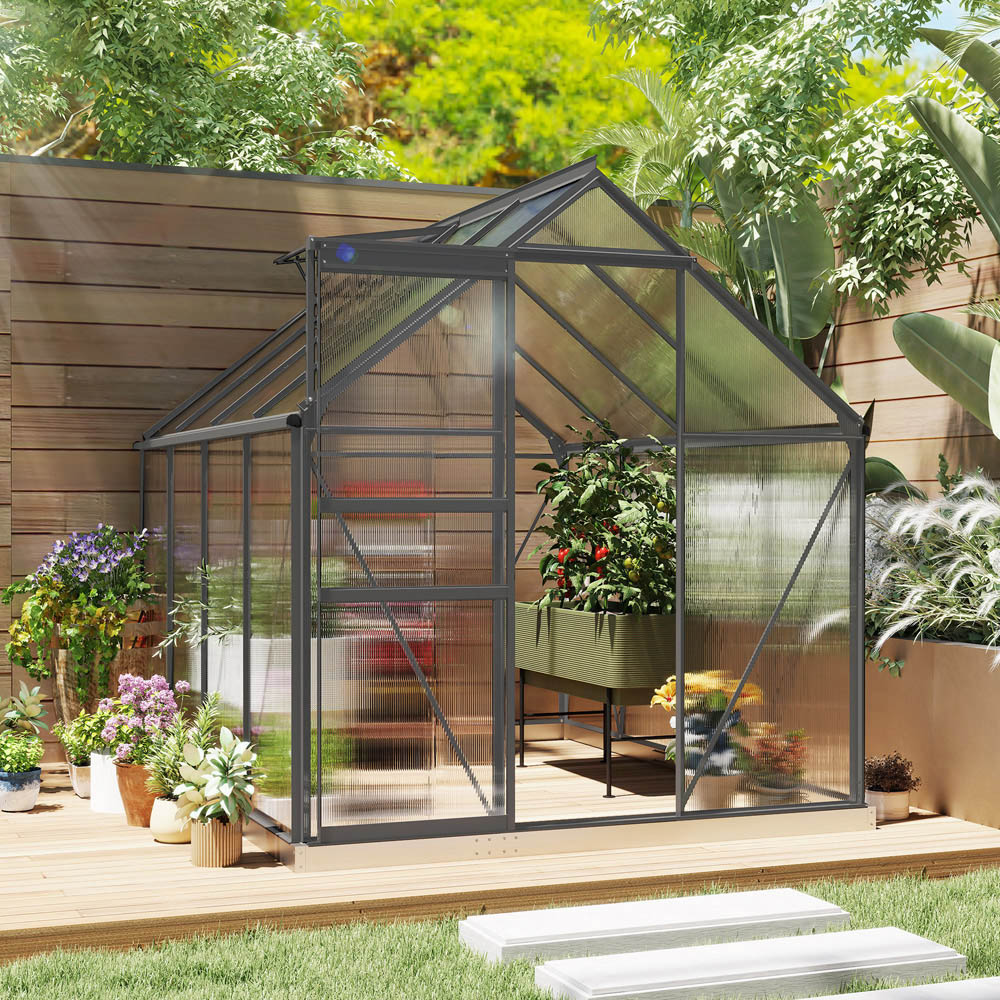 Outsunny 6.2 x 8.3ft Polycarbonate Dark Grey Walk-in Garden Greenhouse with Sliding Door Image 2