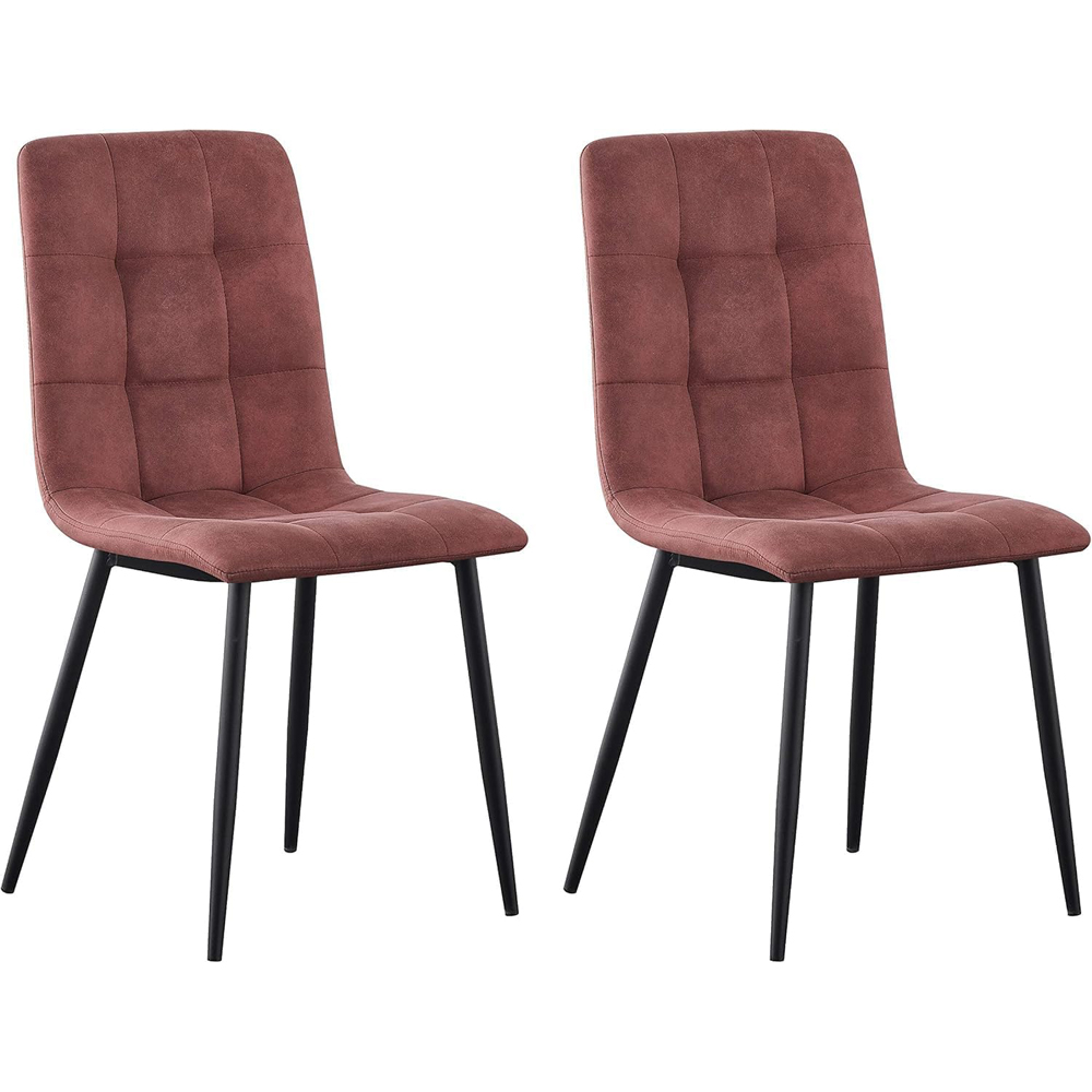 Henri Set of 2 Pink Faux Suede Leather Dining Chair Image 2