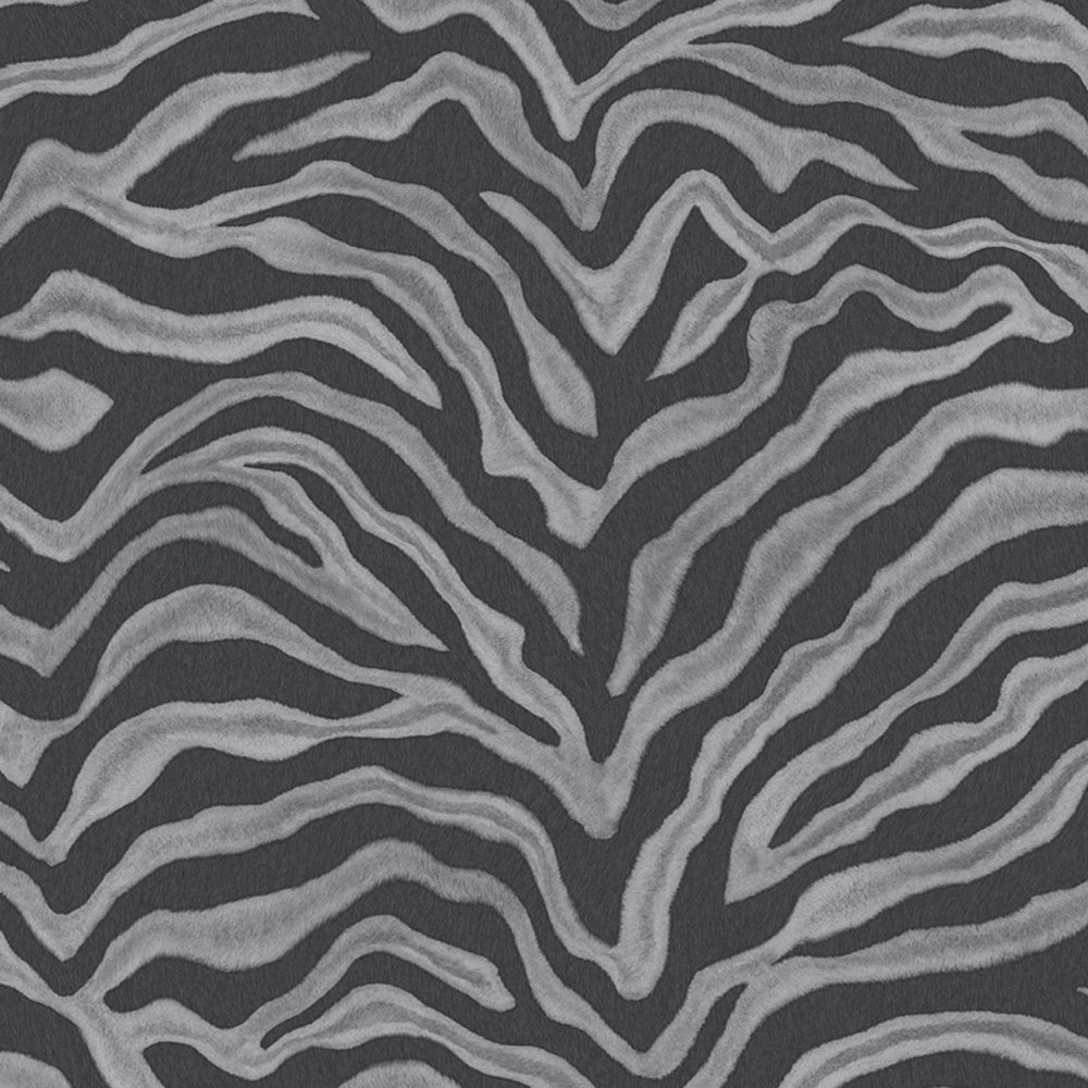 Galerie Natural FX Zebra Print Metallic Silver and Black Wallpaper Image 1