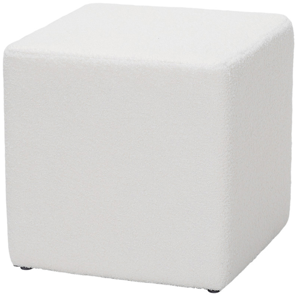 Living and Home White Teddy Fleece Upholstered Cube Footstool Image 2