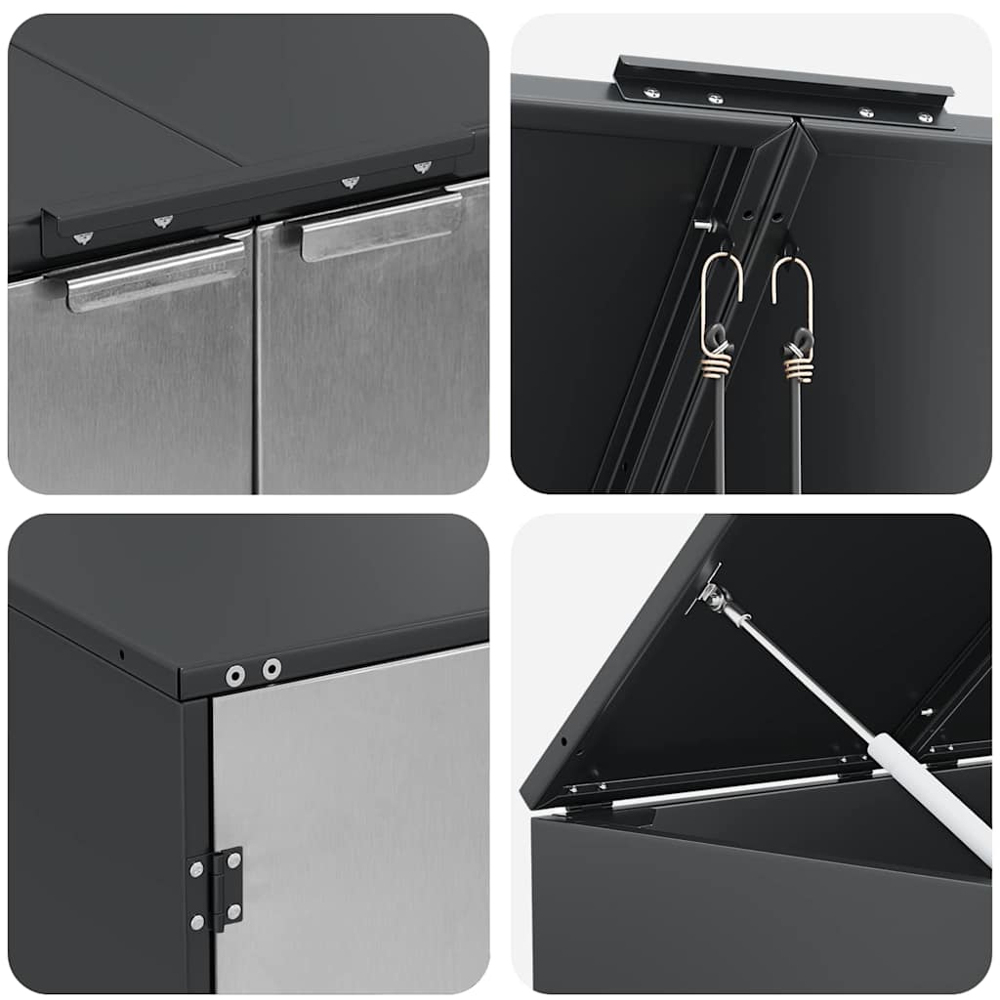 vidaXL Anthracite 5 Wheelie Bin Storage Shed with Stainless Steel Door Image 8