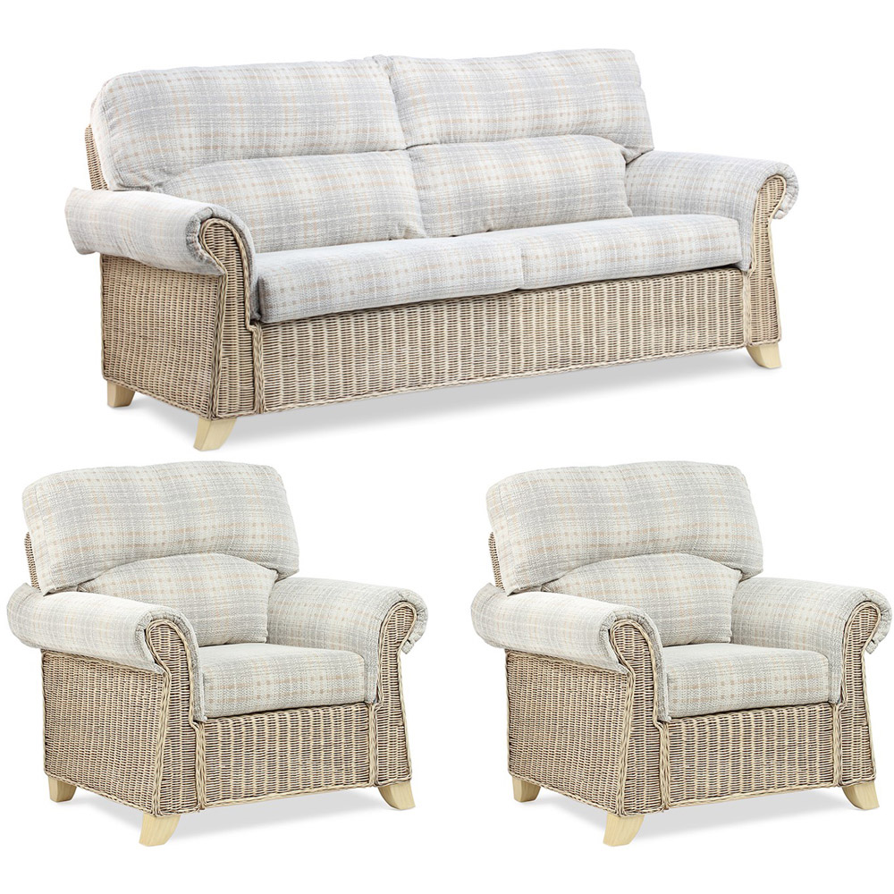 Desser Clifton 5 Seater Natural Rattan Check Fabric Sofa Set Image 2