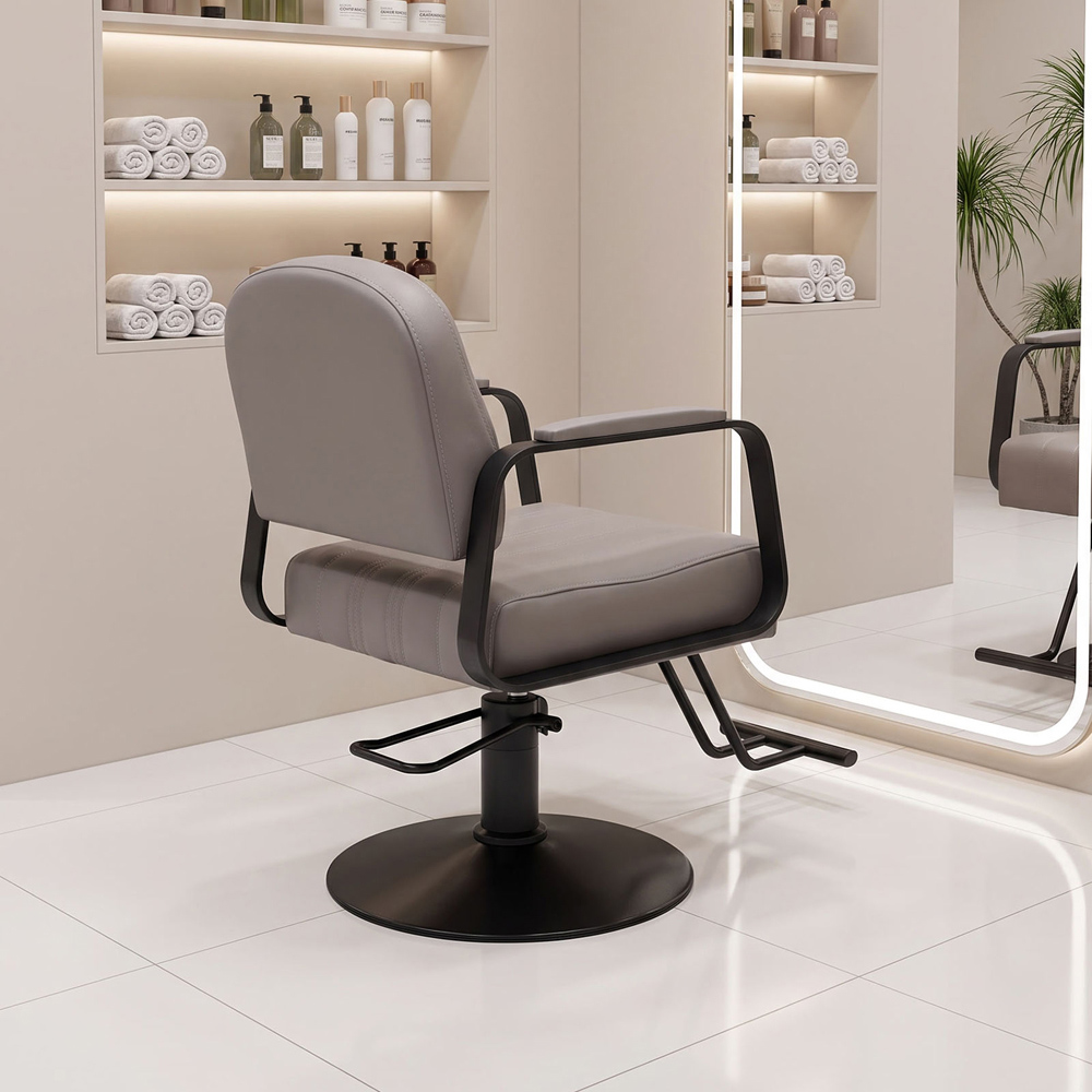 Living and Home Grey and Black Swivel Base Salon Barber Chair with Hydraulic Lift Image 7