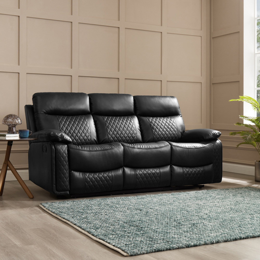 Home Detail Carson 3 Seater Black Faux Leather Manual Recliner Sofa Image 6