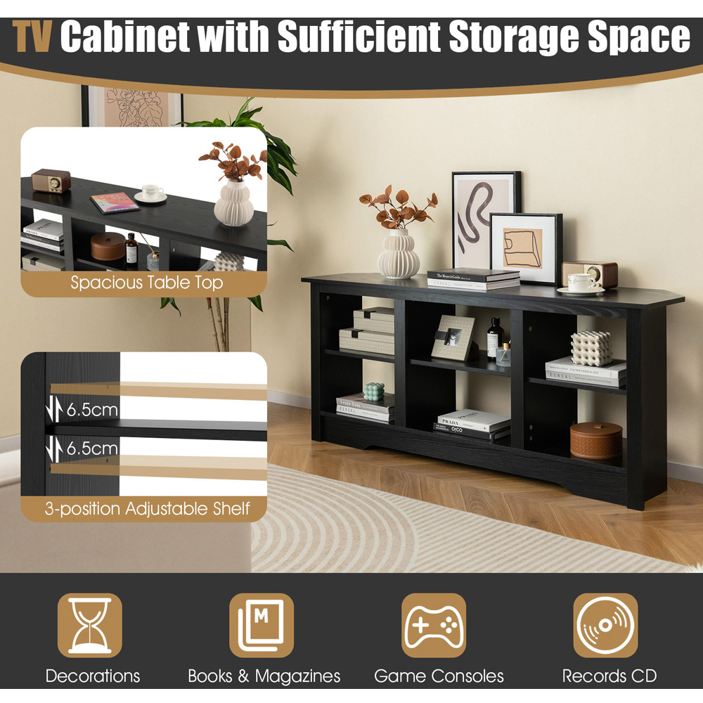 Costway Black TV Stand with 6 Storage Shelves Image 7