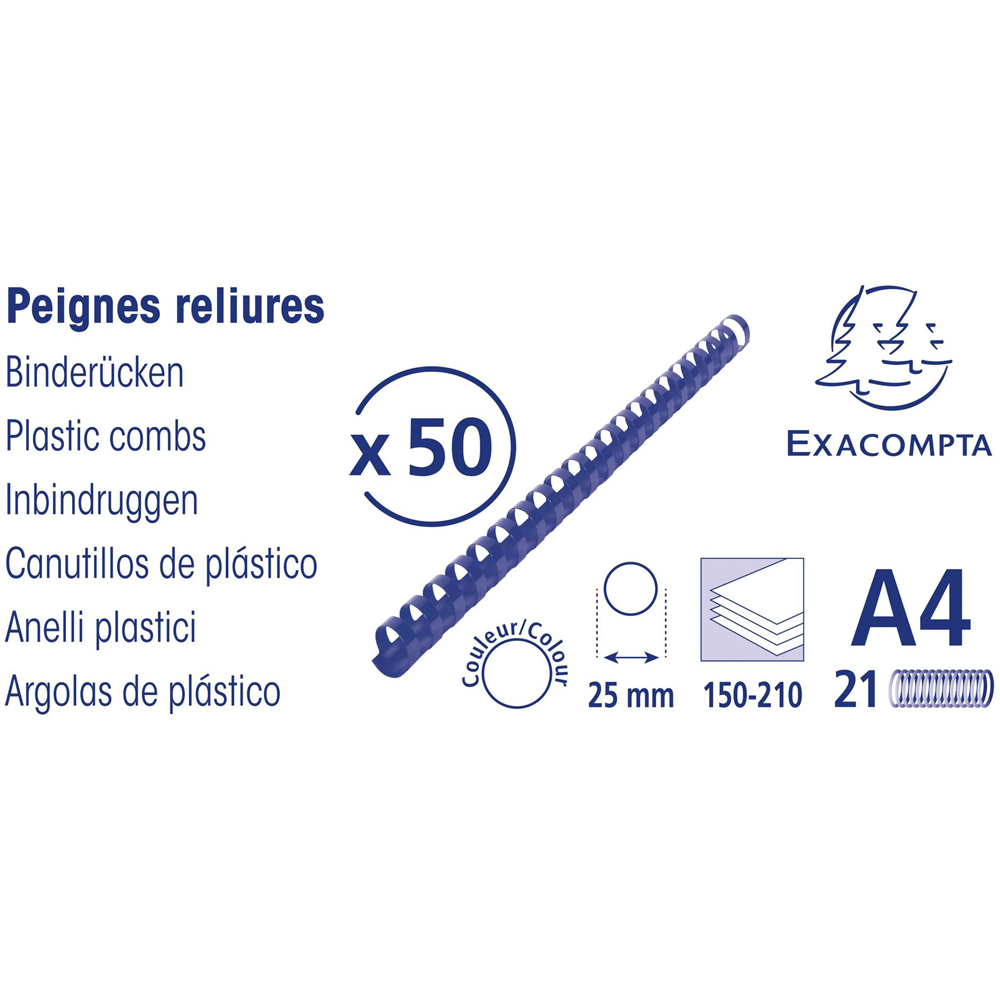 Exacompta A4 Black Plastic Binding Combs 25mm 50 Pack Image 7