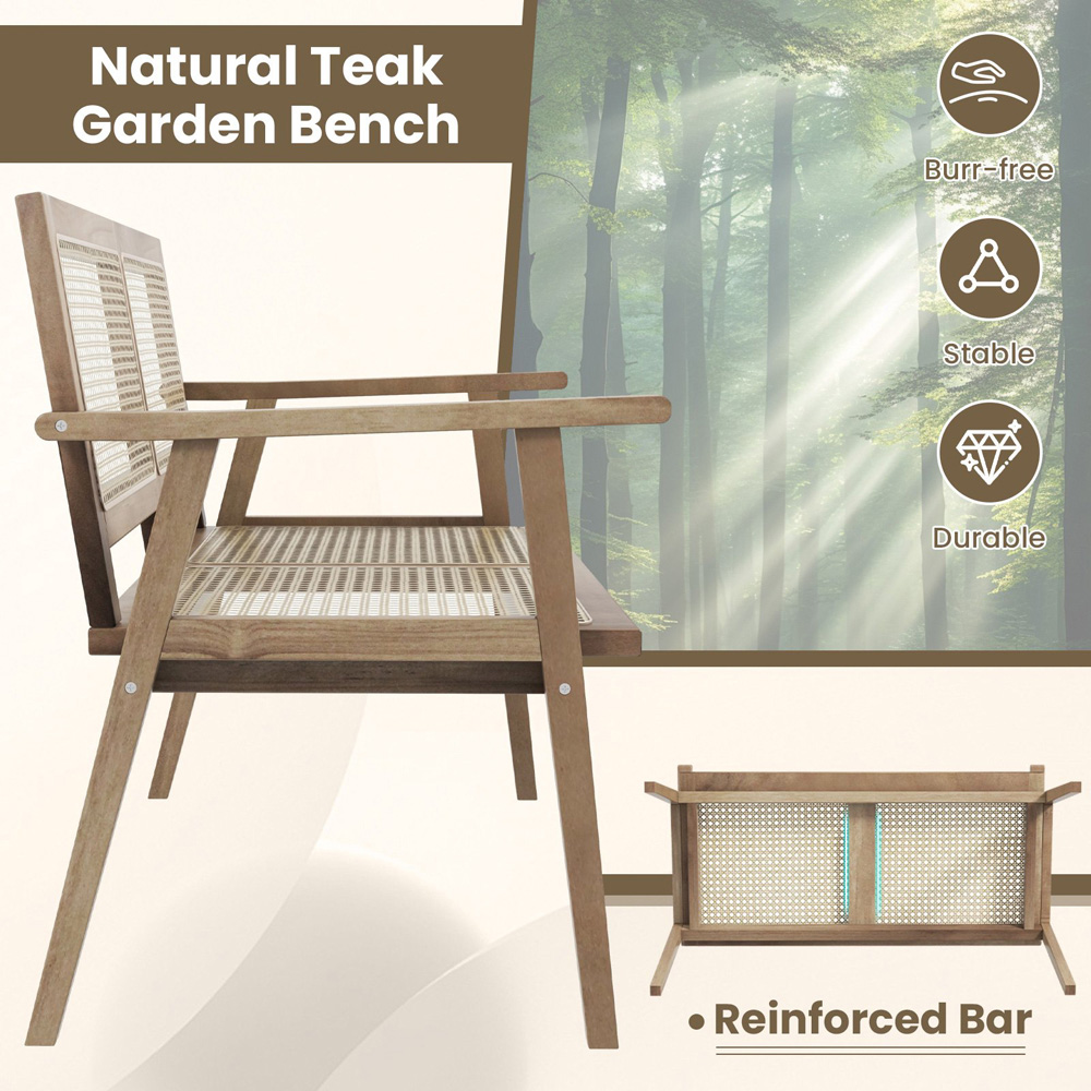 Costway Teak Wood Rattan Garden Bench Image 5