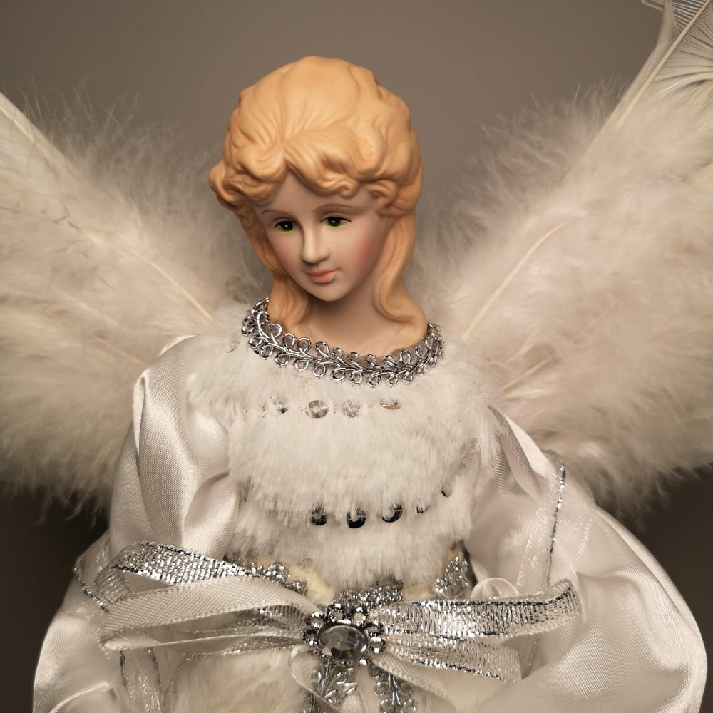 Premier Deluxe Silver and White Angel with Feathered Wings Christmas Tree Topper 40cm Image 5