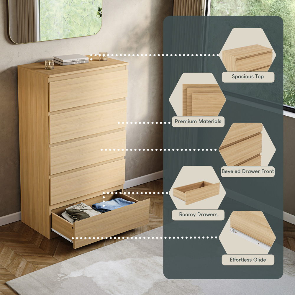 VIDA DESIGNS Denver 5 Drawer Pine Chest of Drawers Image 7