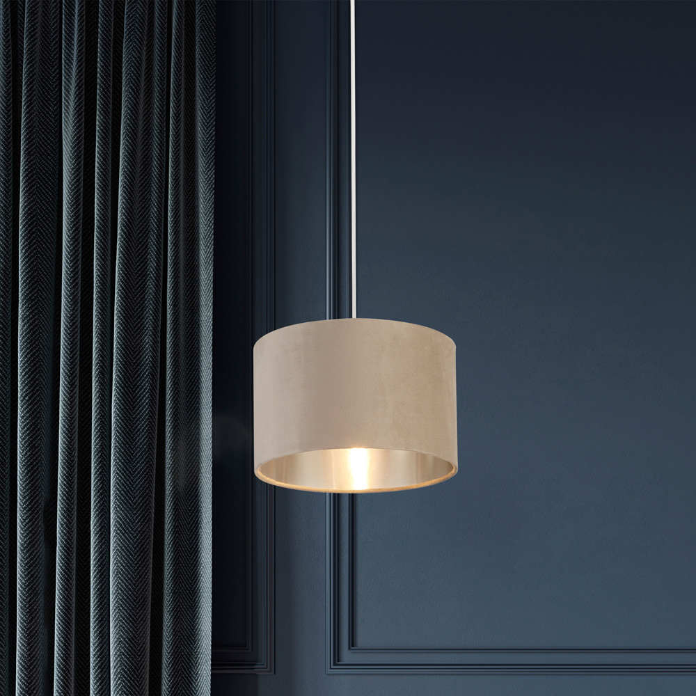 Lighting Collection Taupe Silver Inner Velvet Drum Shade Image 2