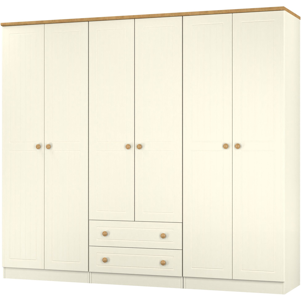 Crowndale Warwick 6 Door 2 Drawer Cream Ash and Modern Oak Wardrobe Ready Assembled Image 3