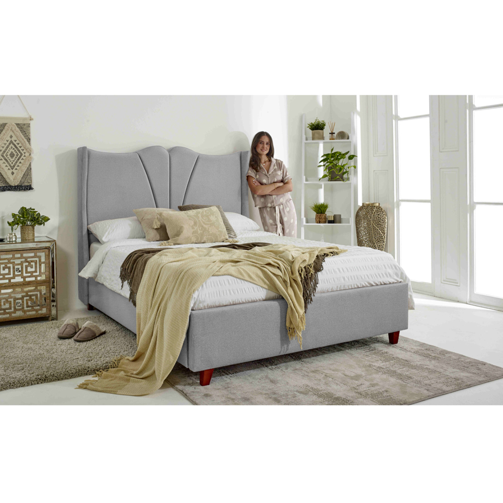 Eleganza Florentine Super King Size Silver Arlington Fabric Bed with Winged Headboard Image 5