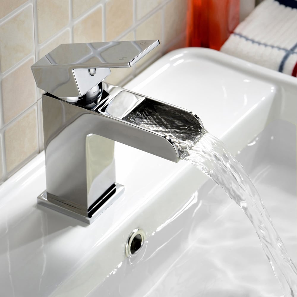 Nes Home Waterfall Chrome Bath Shower Mixer and Basin Mono Tap with Waste Image 3