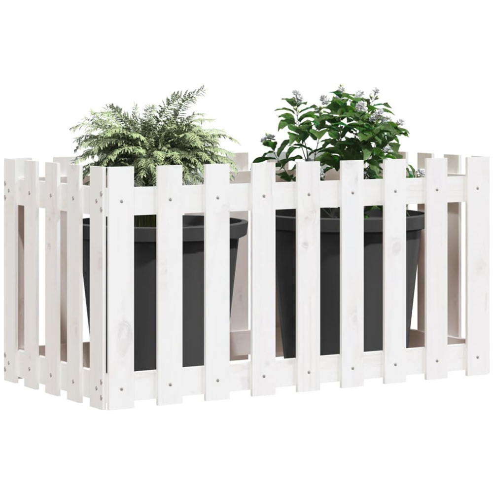 vidaXL White Solid Pine Wood Fence Design Raised Garden Bed 50 x 100 x 50cm Image 2