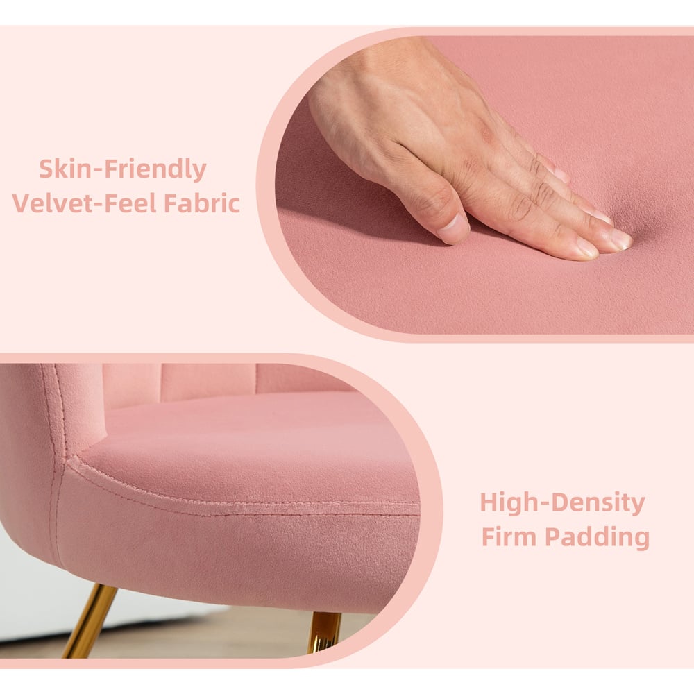 HOMCOM Pink Velvet Tufted Accent Chair with Lotus Backrest Image 6