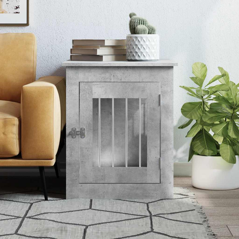 vidaXL Concrete Grey Processed Wood Dog Crate Furniture 55 x 75 x 65cm Image 2