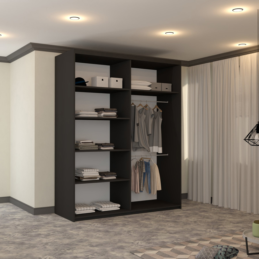 M N Furniture Banton 2 Door Black Curved Mirrored Sliding Wardrobe 180cm Image 3