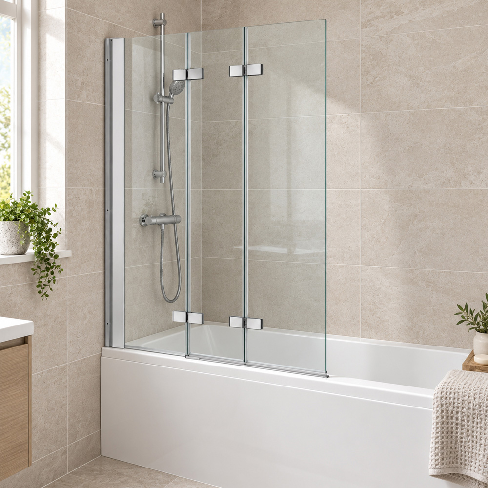 Go Bathrooms Jude Chrome Triple Pivot Bath Shower Screen 1200mm Image 3
