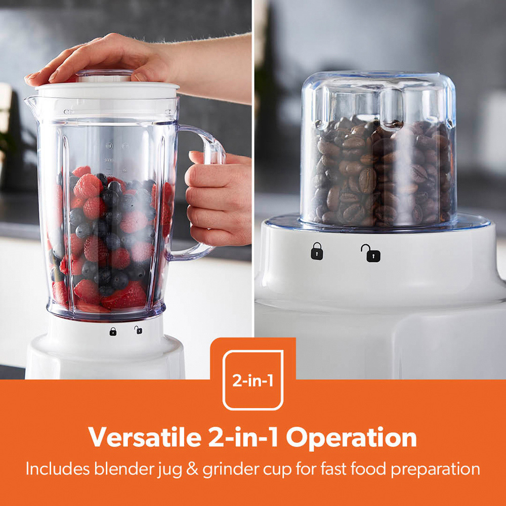 Geepas GSB44118UK-WT White 1.6L 2-in-1 Food Jug Blender and Mini Coffee Spice Grinder 650W Image 5