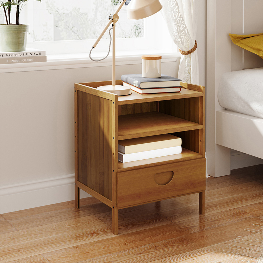 Living and Home Single Drawer 2 Shelf Tea Colour Bedside Table Image 7