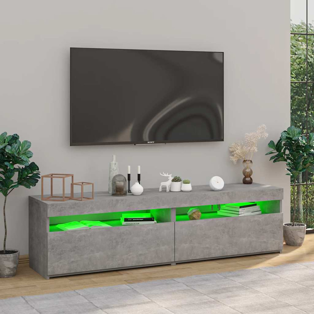 vidaXL Single Door Single Shelf Concrete Grey TV Cabinet with LED Lights Set of 2 Image 8