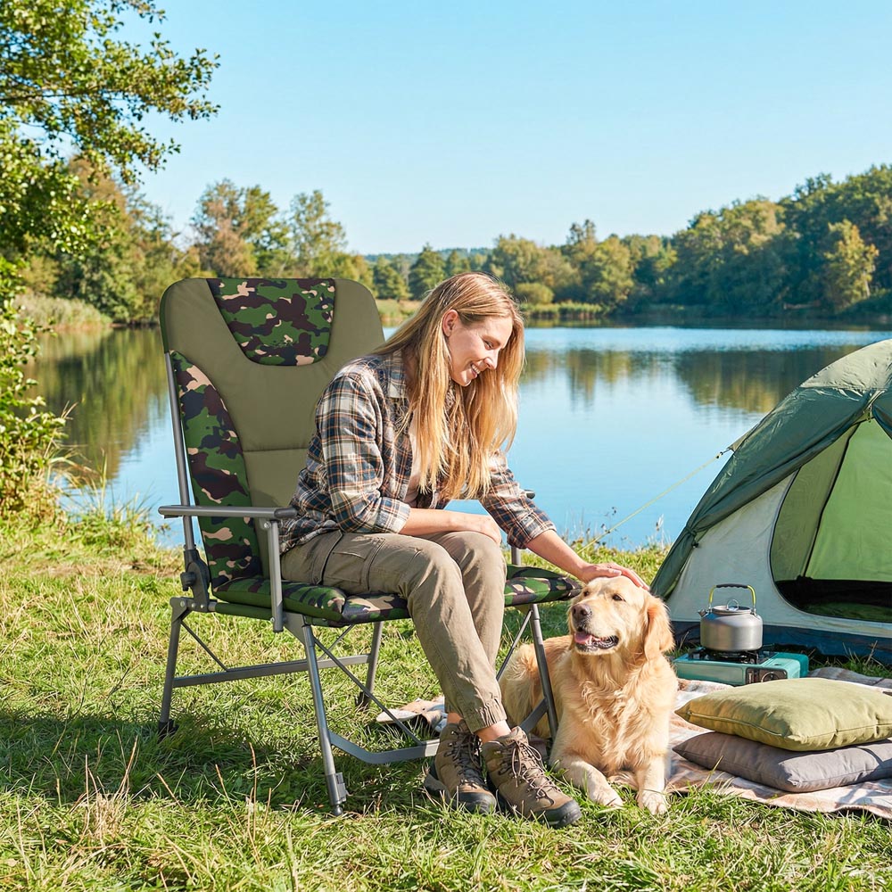Outsunny Camouflage Padded Foldable Reclining Camping Chair Image 2