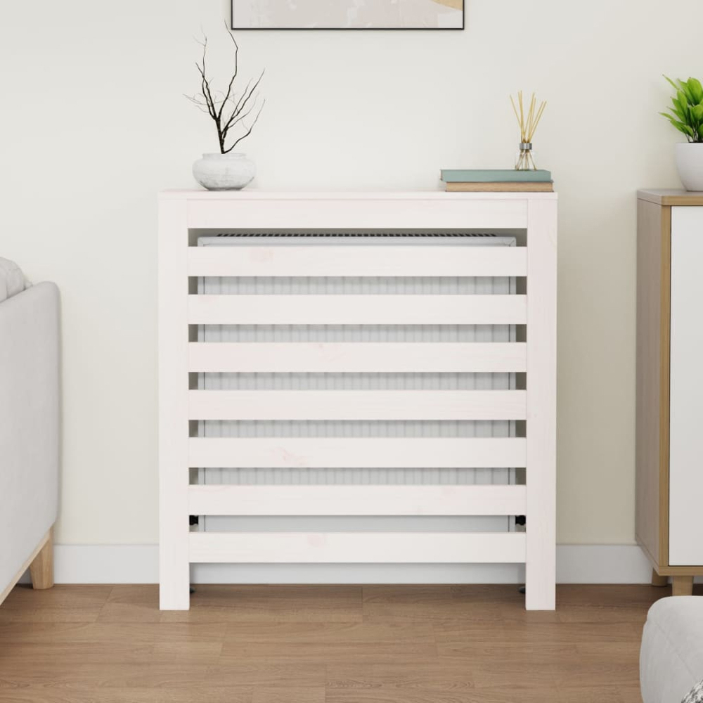 vidaXL White Solid Pine Wood Radiator Cover 79.5 x 19 x 84cm Image 2