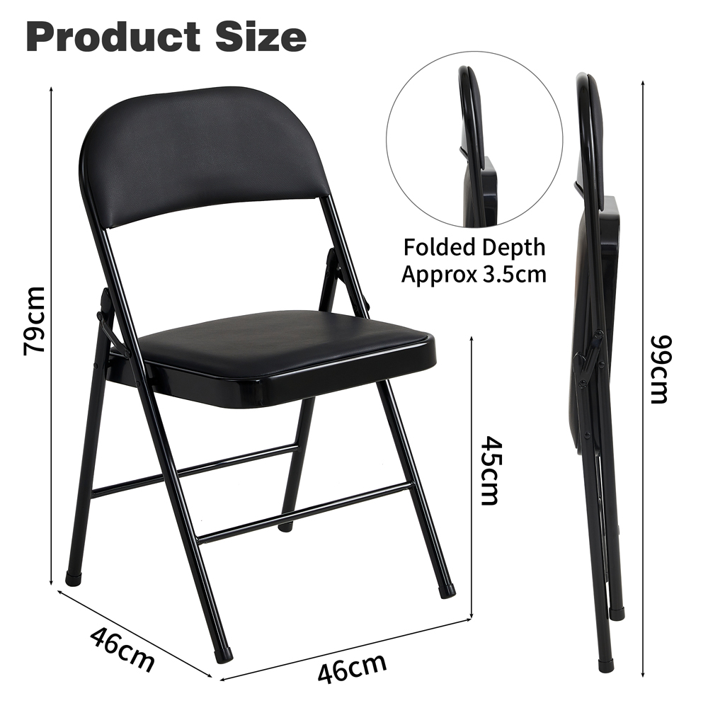 Set of 4 Black Padded Folding Metal Dining Chairs Image 8