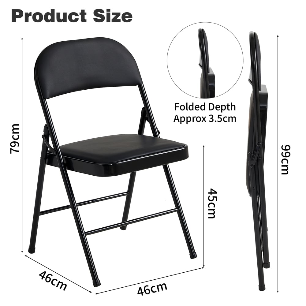 wilko Set of 2 Black Padded Folding Metal Dining Chairs Image 8