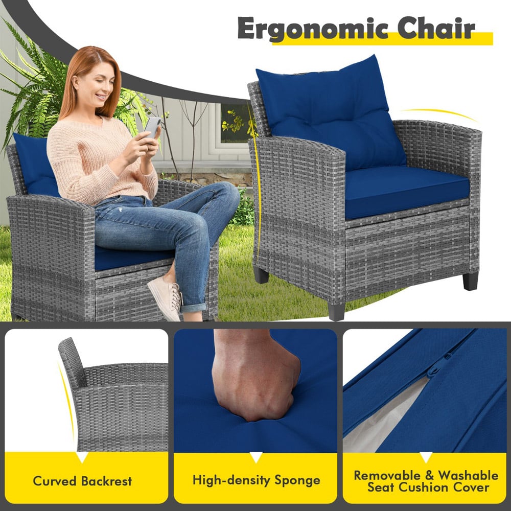 Costway 2 Seater Rattan Patio Bistro Set Navy Image 8