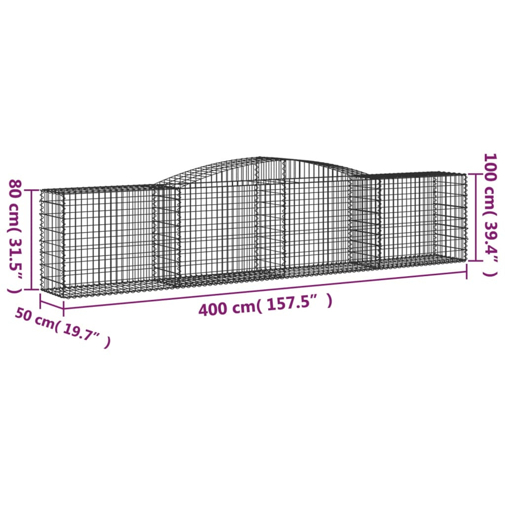 vidaXL Silver Galvanised Iron Arched Gabion Basket 400 x 50 x 80/100cm 4 Pack Image 5
