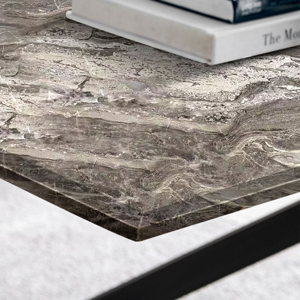 Furniturebox Tavalo Marble Effect Glass Coffee Table with Black Legs Image 3