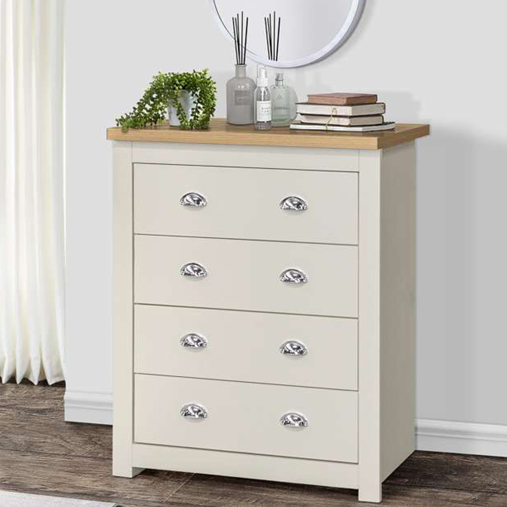 Highgate 4 Drawer Cream and Oak Chest of Drawers Image 1