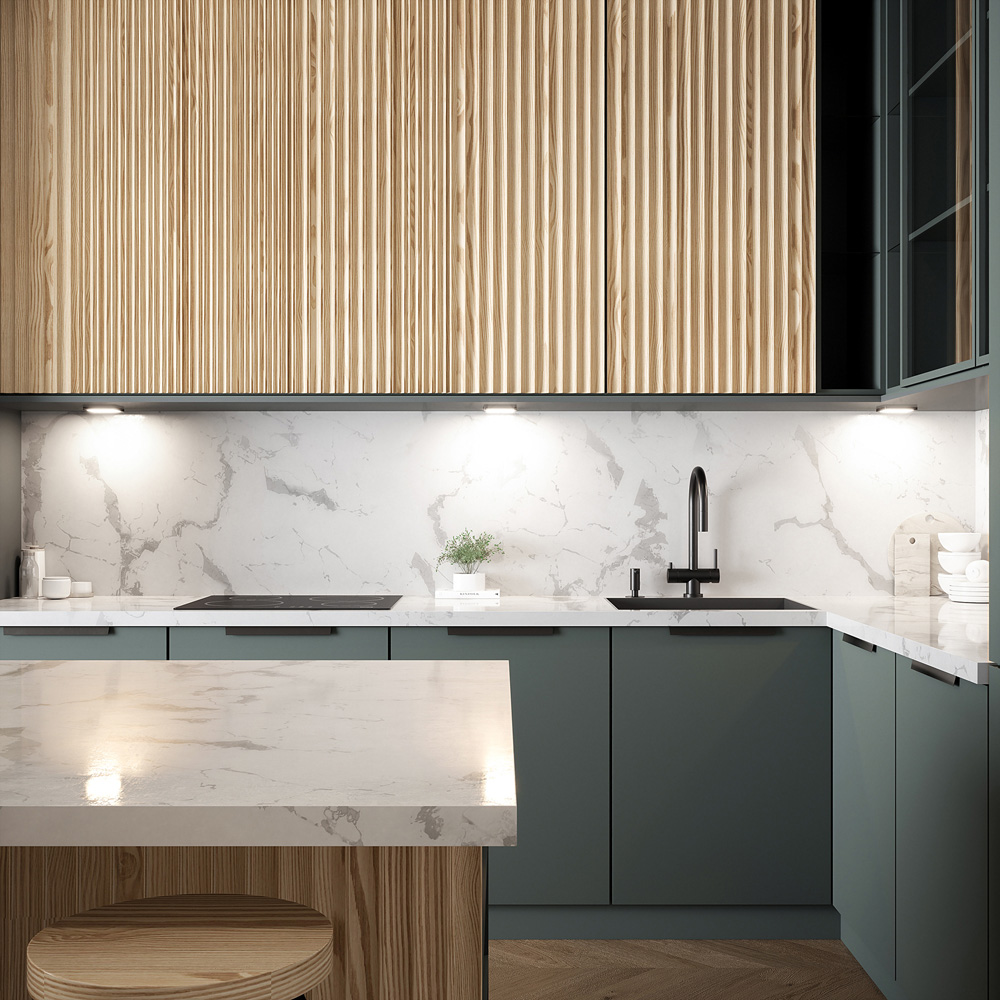 Sorrelis Caspian Aluminium Square Natural White 3 Under Cabinet Light Kit Image 2