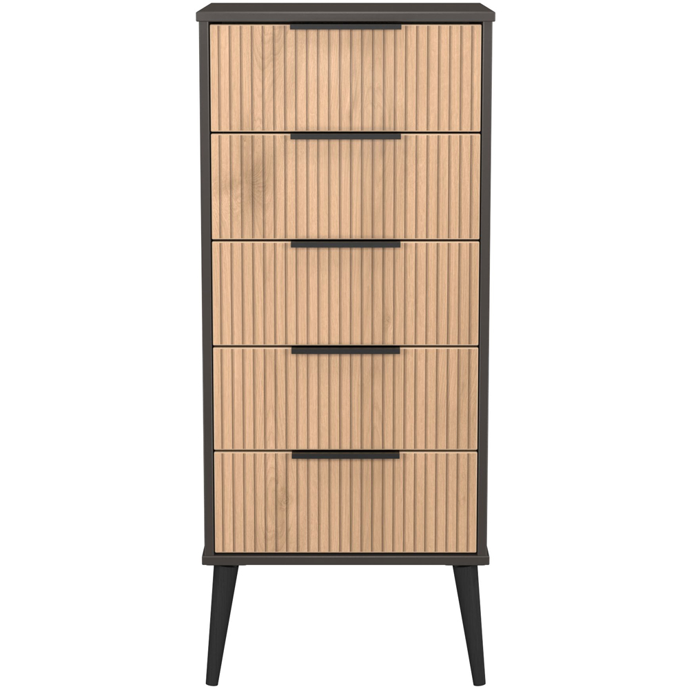 Crowndale Hong Kong 5 Drawer Slatt Effect and Graphite Tall Bedside Cabinet Ready Assembled Image 2