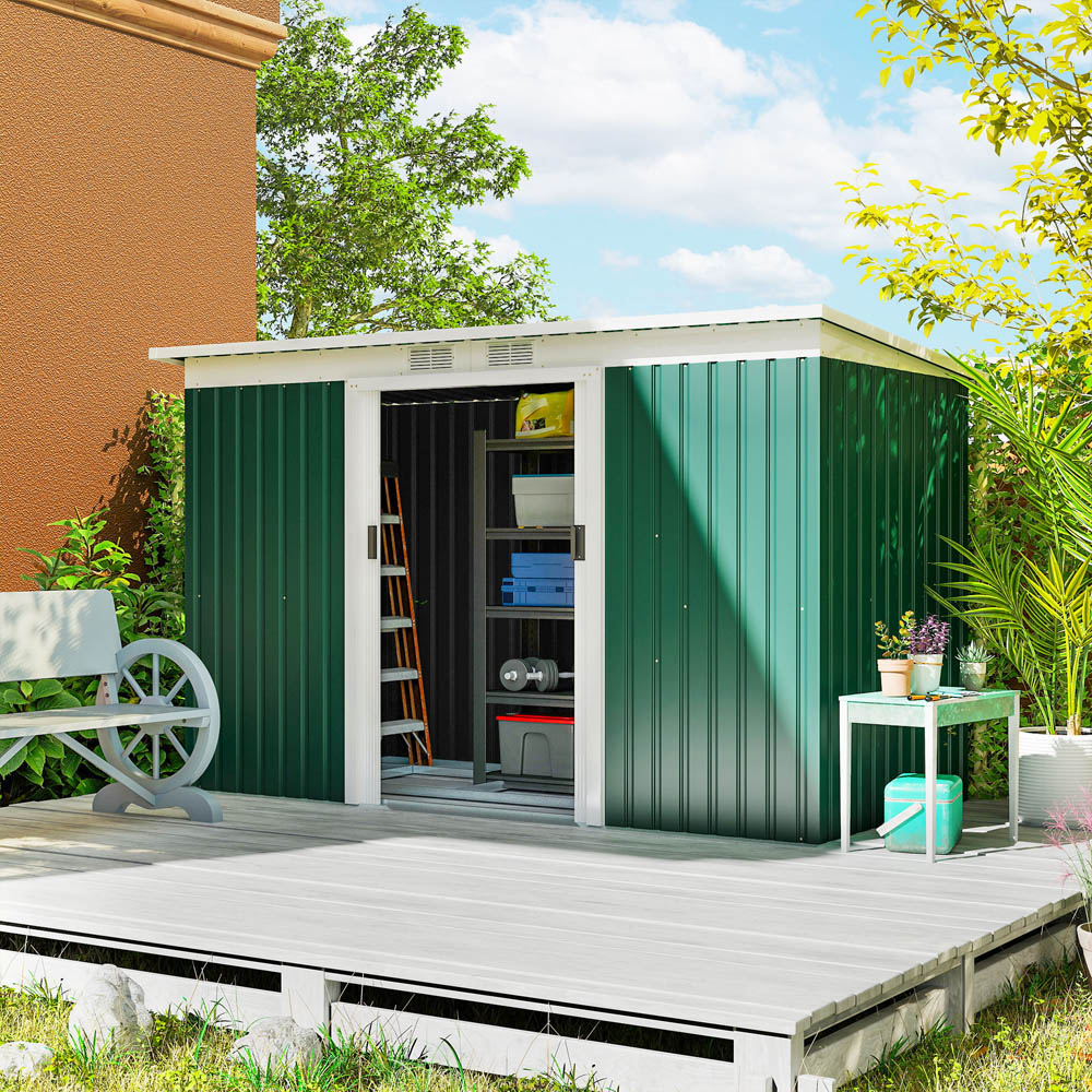 Outsunny 9 x 4ft Green Metal Pent Garden Shed Image 2