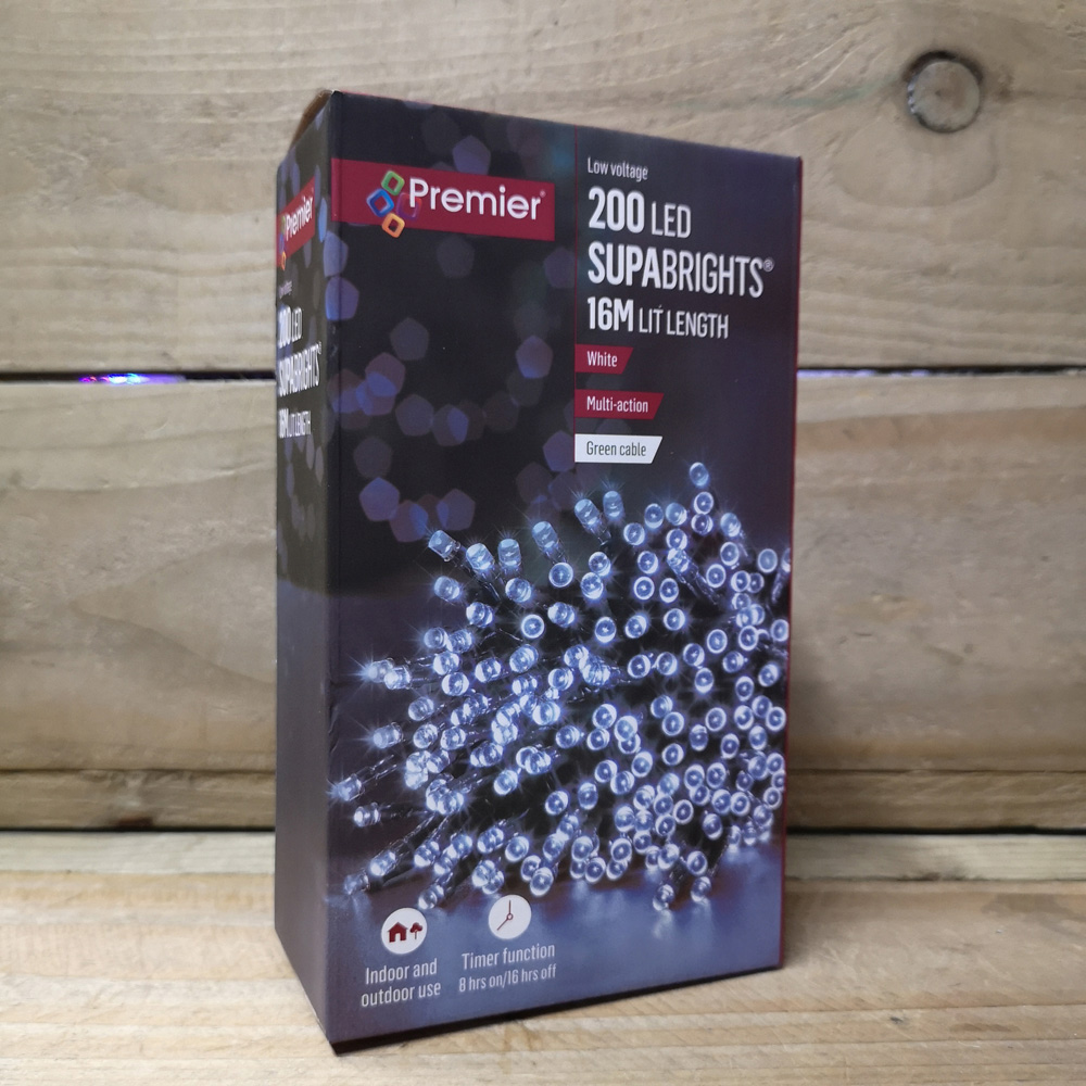 Premier SupaBrights 200 Cool White LED Multi-Function Green String Light 16m Image 3