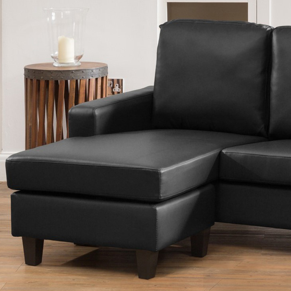 Modena 3 Seater Black Bonded Leather Reversible Corner Sofa Image 2