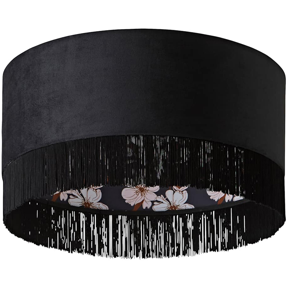 ValueLights Kimberly Black Velvet Printed Inner Fringe Easy Fit Ceiling Lamp Shade 50cm Image 1