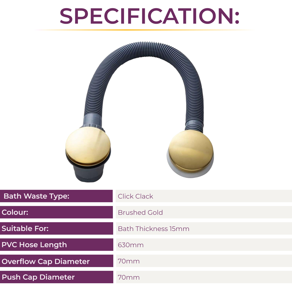 Go Bathrooms Brushed Gold Click-Clack Bath Waste with Overflow Image 2