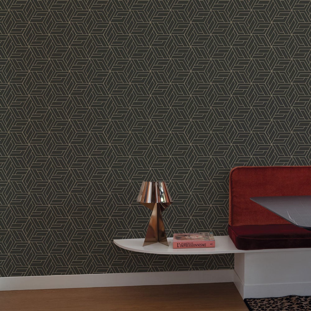 Grandeco Cobra Geometric Metallic Charcoal Black Vinyl Wallpaper Image 3