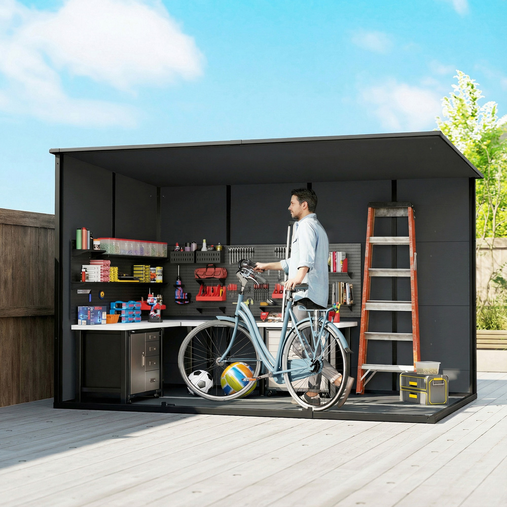 Outsunny 10 x 6ft Dark Grey Pent Garden Shed with Built-In Floor Image 5