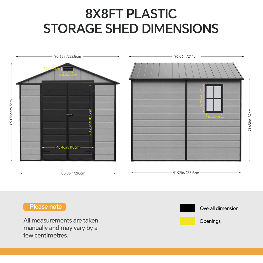Living and Home 8 x 8ft Smokey Grey and Black Wood Grain Plastic Apex Storage Shed Image 9