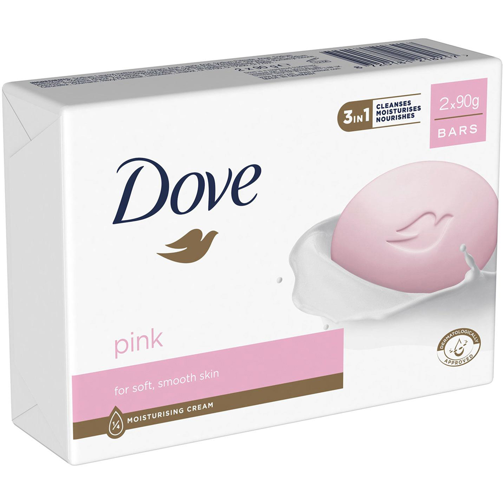 Dove Pink Beauty Moisturising Cream Beauty Bar 2 x 90g 6 Pack Image 2