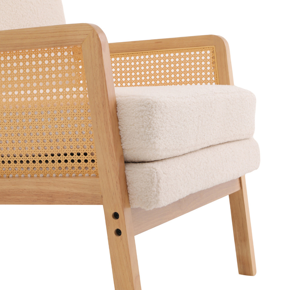 Living and Home Teddy Fleece Cushion Modern Rattan Armchair Image 5