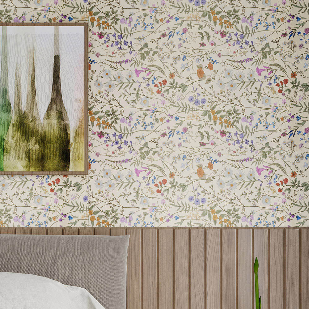 Living and Home Floral Pattern Purple and White Peel and Stick Wallpaper Image 2