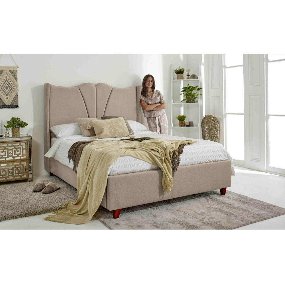 Eleganza Florentine King Size Pearl Arlington Fabric Bed Frame with Winged Headboard Image 5
