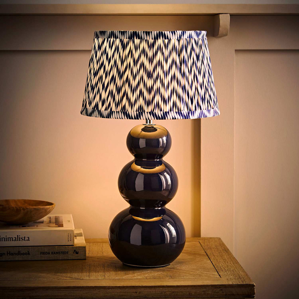 ValueLights Edie Chevron Pleated Shade Navy Bobble Ceramic Table Lamp with Bulb Image 2